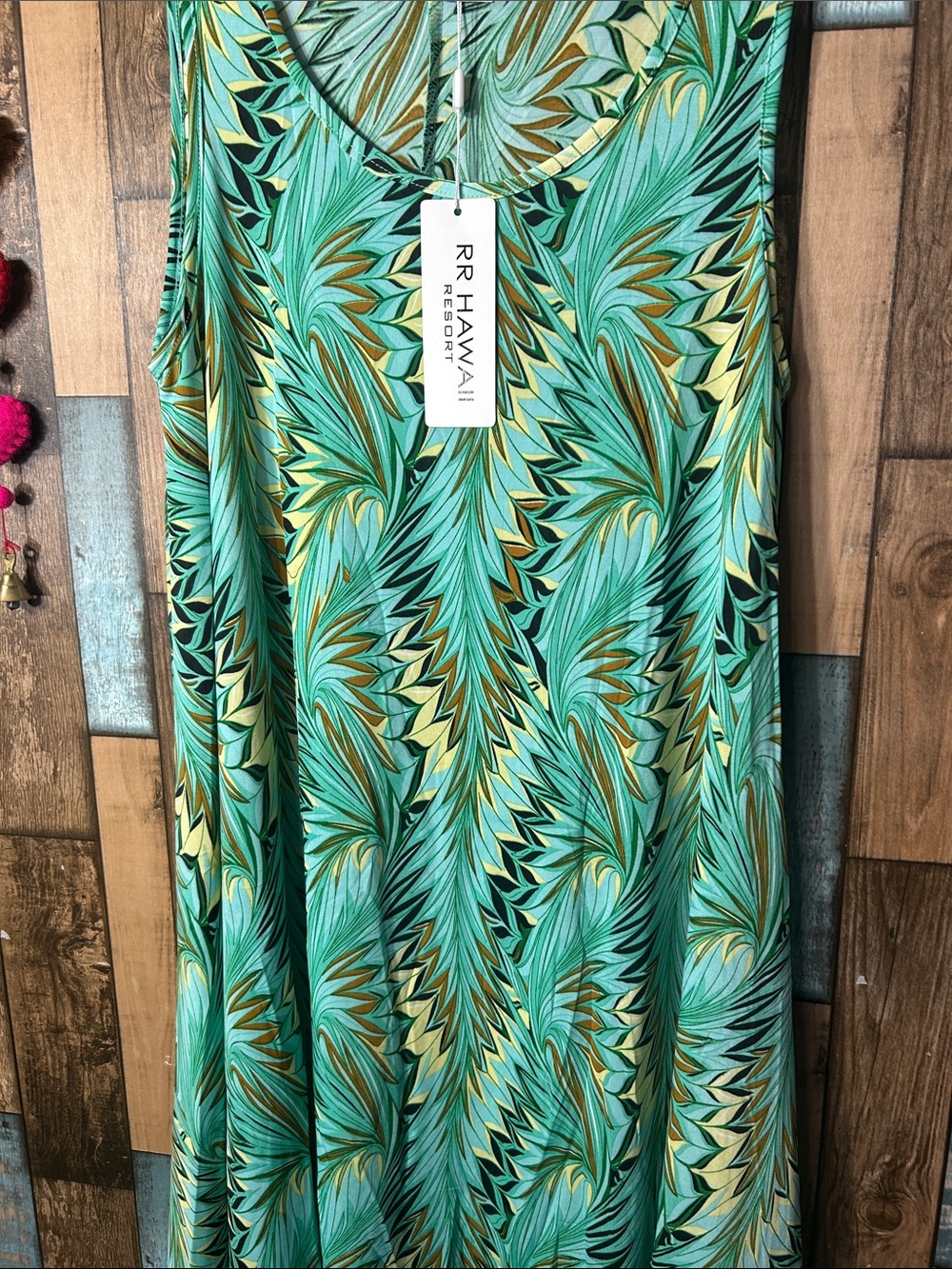 Teal Palm-Print Sleeveless Midi Dress - Picture 4 of 16